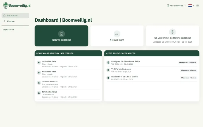 Dashboard with orders and trees due for re-inspection
